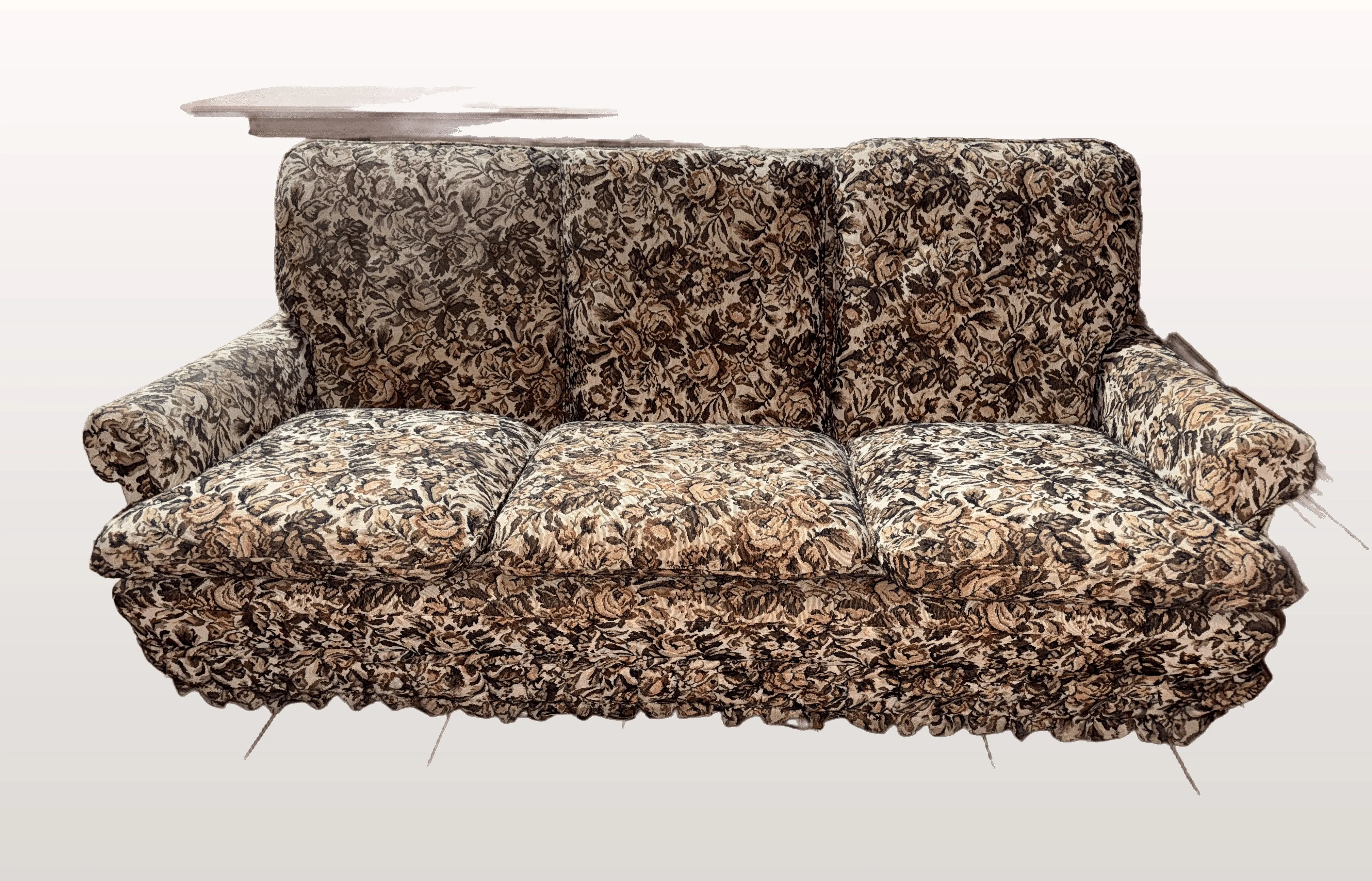 Juego de living floral — sofá + 2 sillones + puf